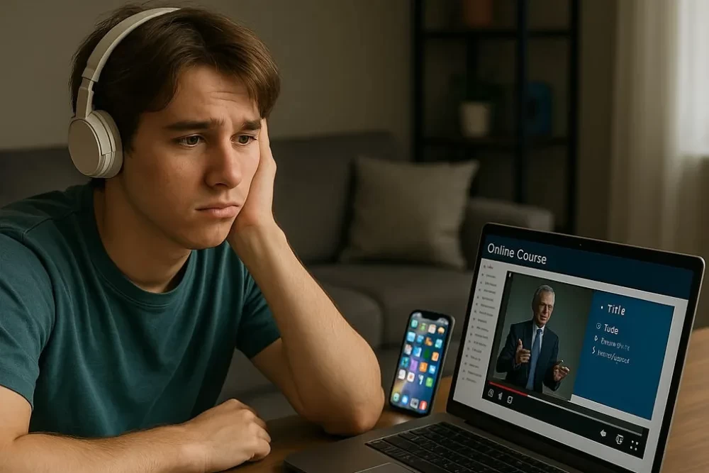 bored male student watching a video